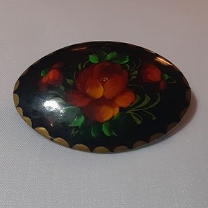 Vintage ROSEMALING BROOCH Handmade Scandinavian Folk Art